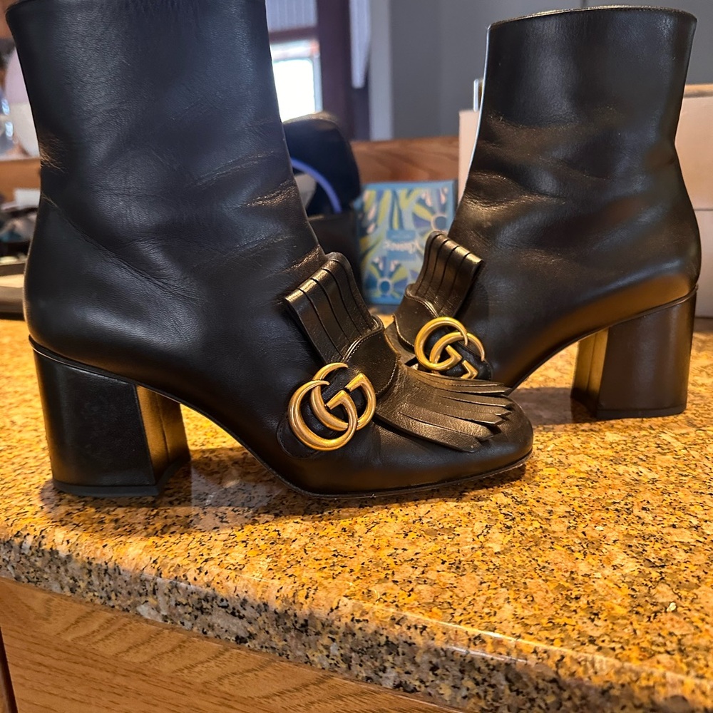 Authentic GUCCI MARMONT FRINGE Ankle Boots 3” Block Heel! Gorgeous 🥾 Size 8